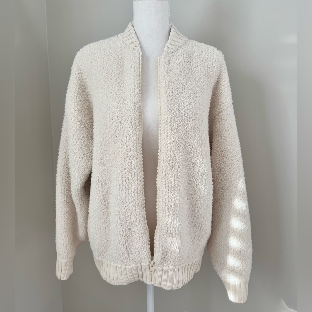 Aerie Soft Cream OVERSIZED RECYCLED FABRIC Full Zip Sherpa Cardigan S - Picture 5 of 16